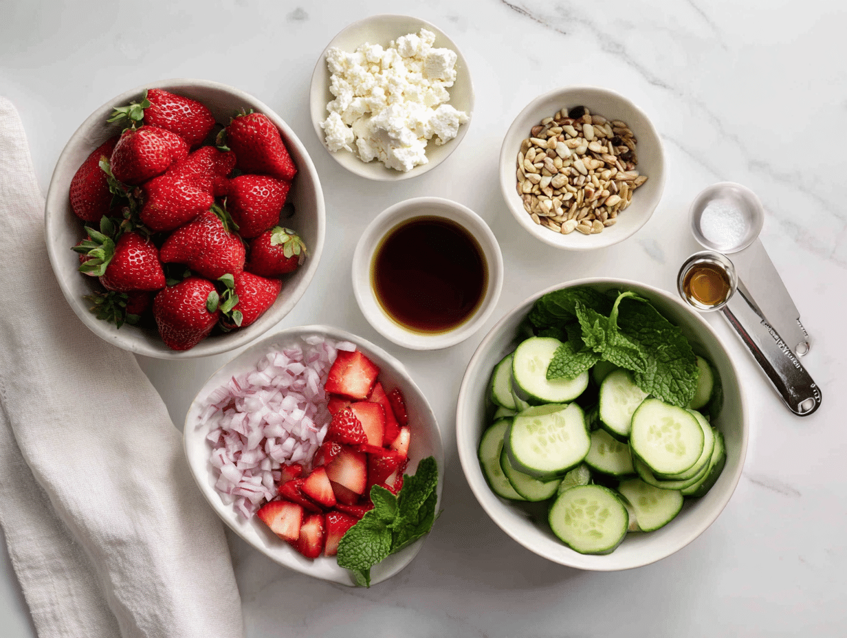 All ingredients measured and laid out on a cutting board