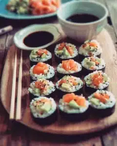 Delicious sushi cups featuring colorful ingredients in unique presentations