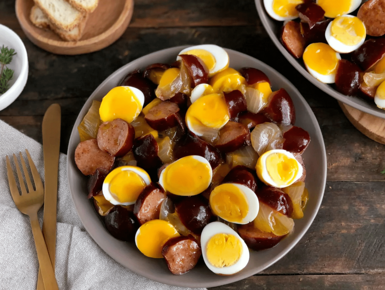 Overhead flat-lay view of the finished dish beautifully styled
