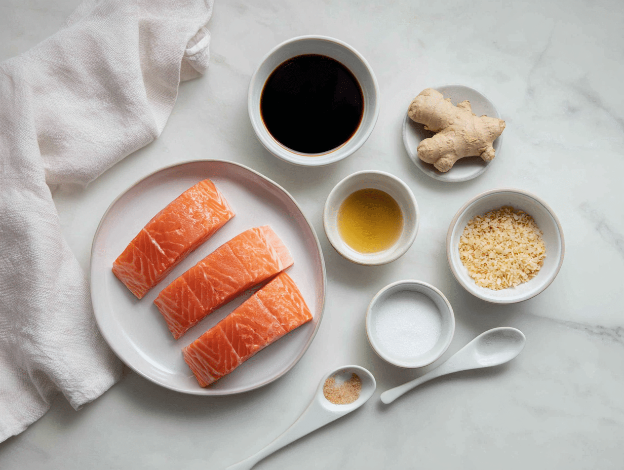 All ingredients measured and laid out on a cutting board
