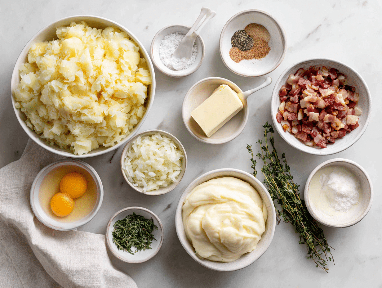 All ingredients measured and laid out on a cutting board