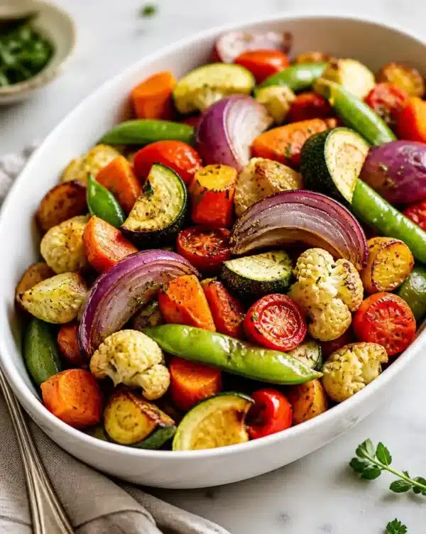 A colorful charred vegetable medley served in a bowl, showcasing smoky flavors and vibrant colors.