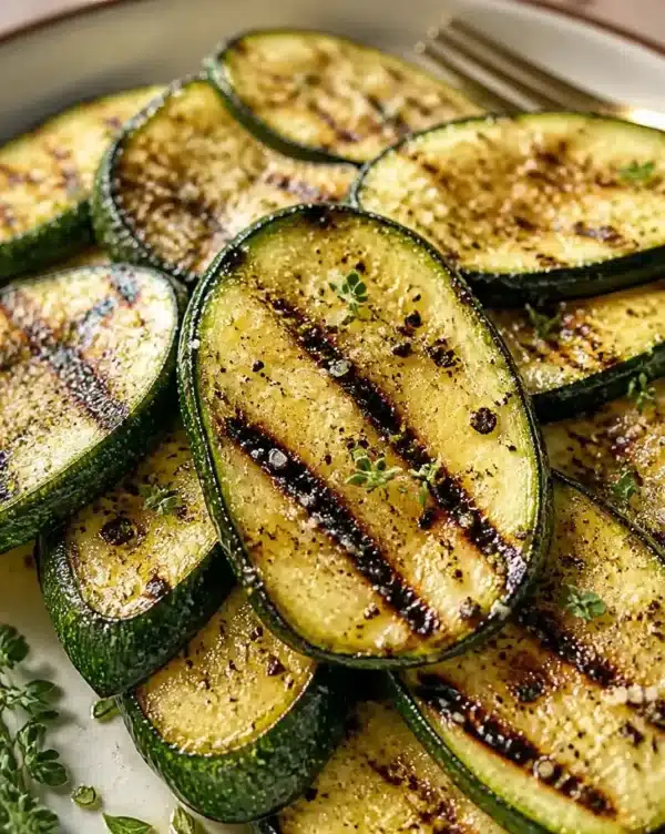 Grilled charred zucchini with grill marks served on a plate