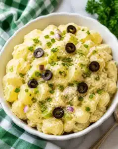 Classic Homemade Potato Salad 6 Bowl of classic homemade potato salad with chopped veggies and creamy dressing