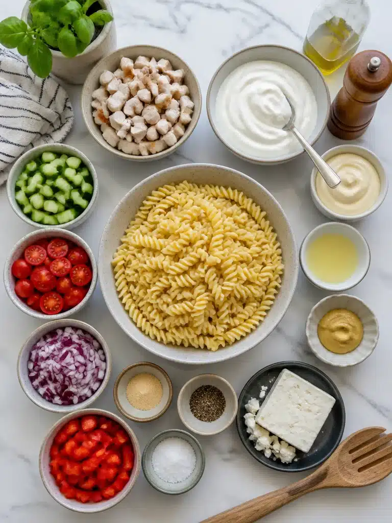high protein chicken pasta salad