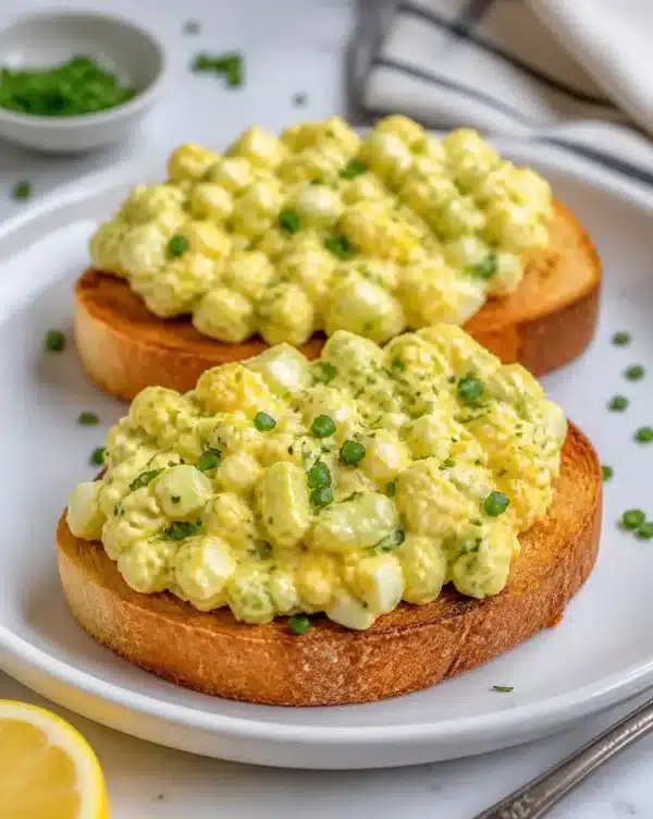 Delicious easy egg salad ready to serve in a bowl