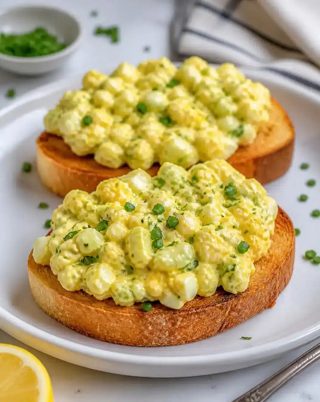 Delicious easy egg salad ready to serve in a bowl