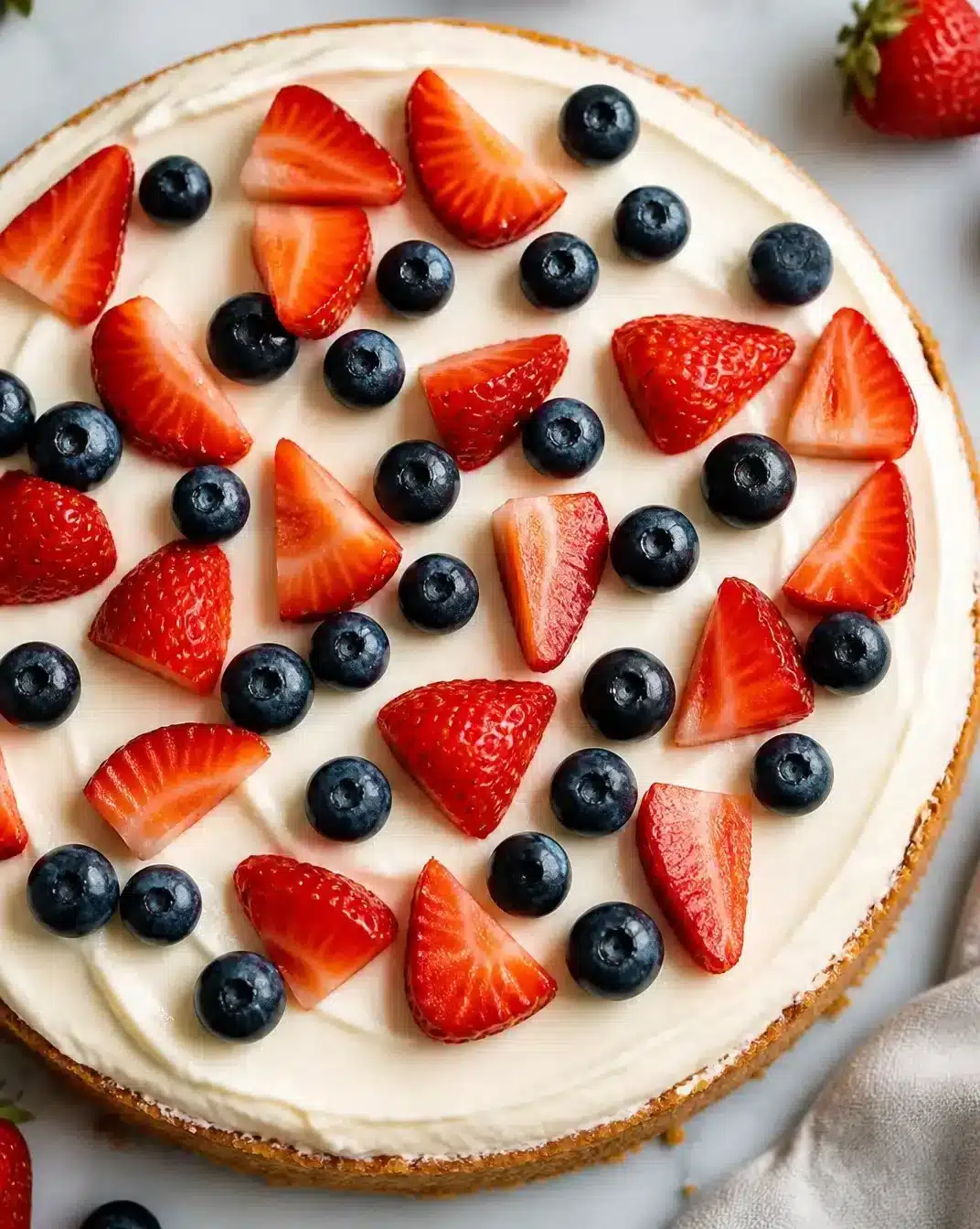 Creamy no-bake cheesecake with fresh berries on top