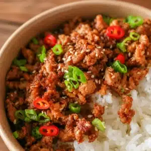 Healthy ground turkey rice bowl with seasoned turkey, fluffy rice, and fresh veggies.