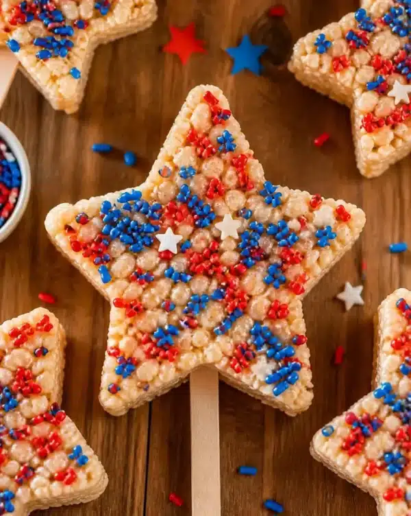 Stars and Stripes cereal treats decorated for a festive celebration
