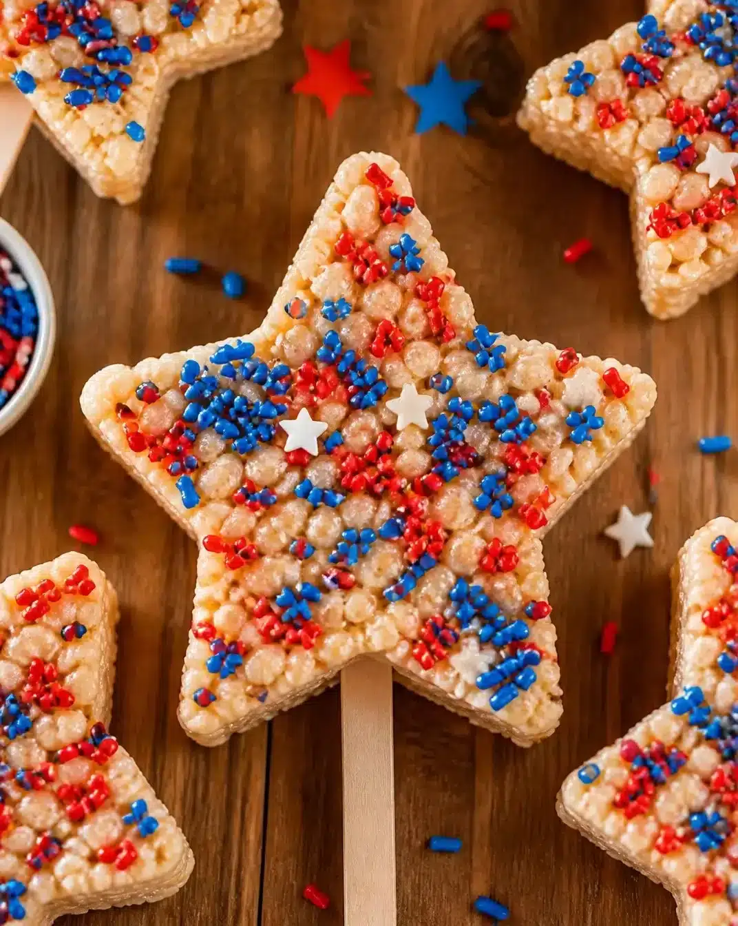 Stars and Stripes cereal treats decorated for a festive celebration
