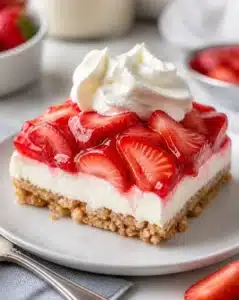 Delicious Strawberry Pretzel Salad with fresh strawberries and crunchy pretzel crust