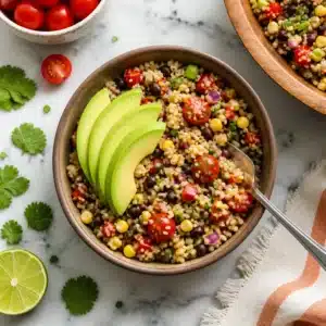 5 Delicious Ways to Enjoy Black Bean Quinoa Salad 6 Fresh black bean quinoa salad with vegetables and lime dressing