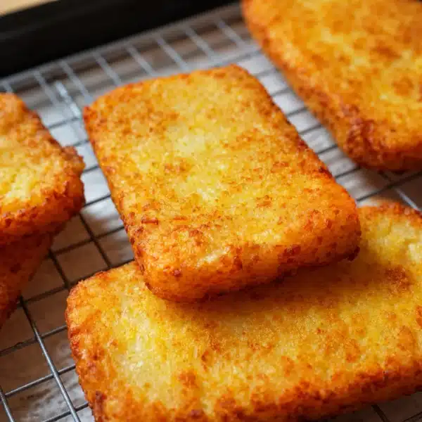 Crispy homemade McDonald's hash browns served on a plate.