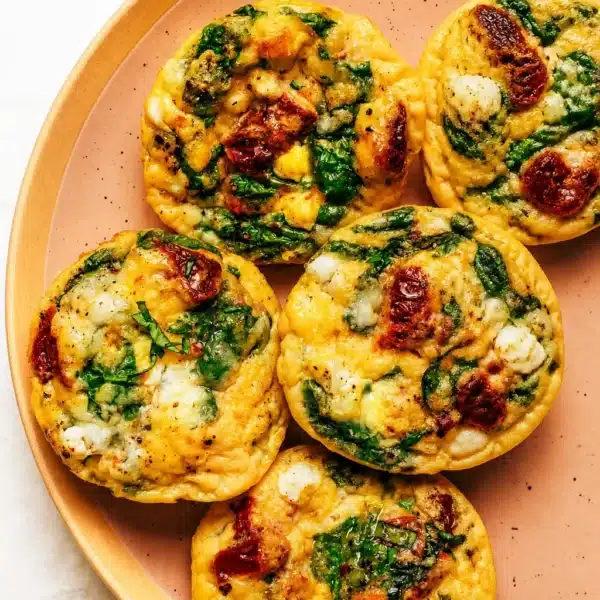 High protein egg bites with cottage cheese and various flavorful mix-ins.